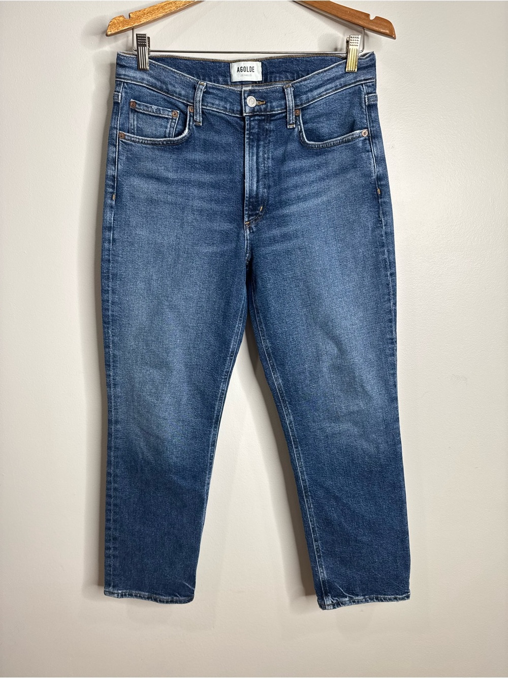 AGOLDE Tapered Leg Mid Rise Denim Jeans Medium Wash Size 28